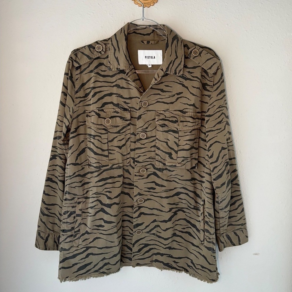 Anthropologie Pistola Animal Print Utility Jacket Olive Green BlackSize S